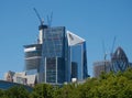 View of skyscrapers of Central business district. of London from Thames river